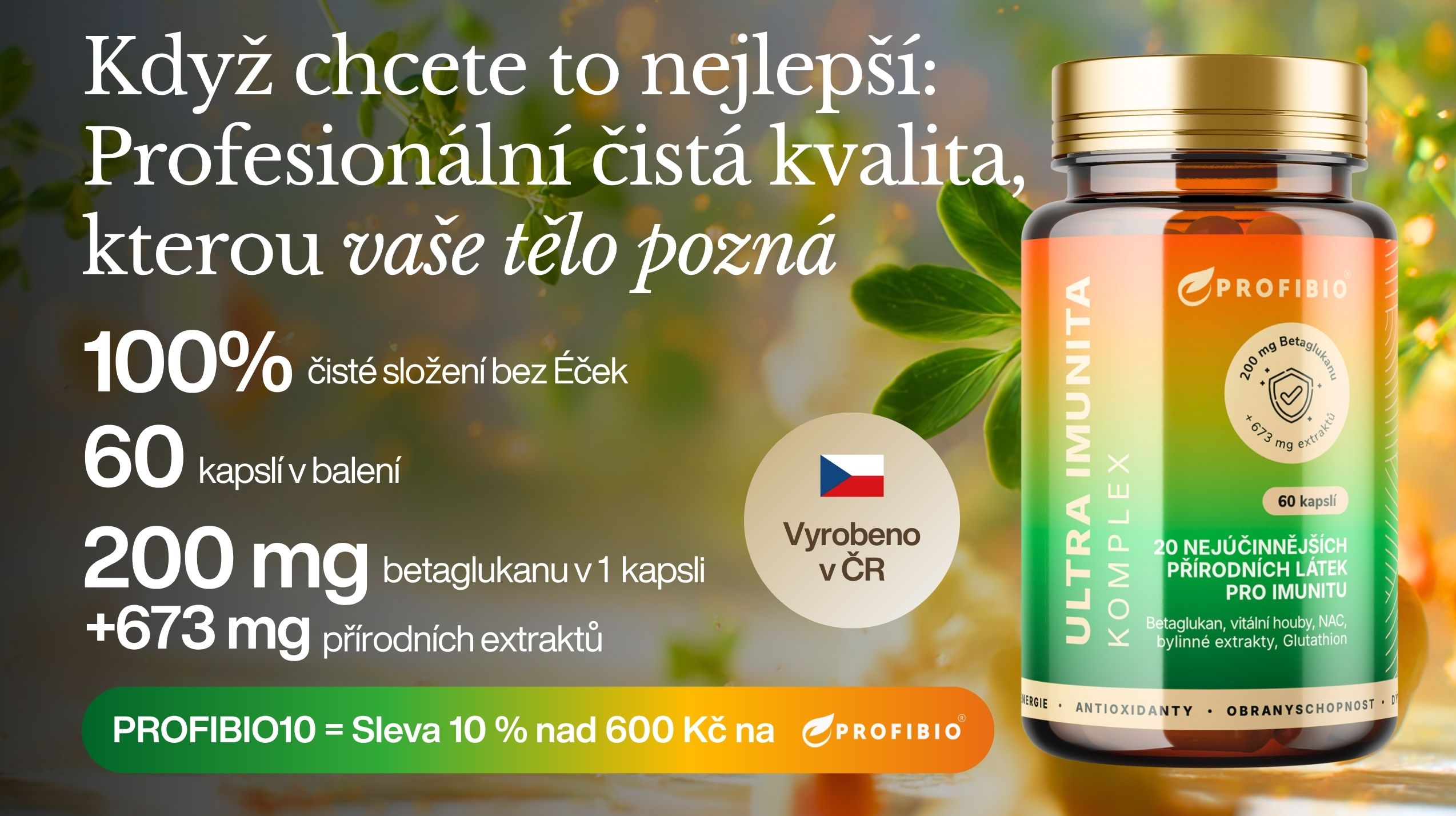 Betaglukan PREMIUM ULTRA IMUNITA KOMPLEX (+ Reishi, kurkuma, vitální houby, bylinné extrakty, Glutathion, NAC), 20 nejúčinnějších přírodních látek pro imunitu, 60 kapslí -1